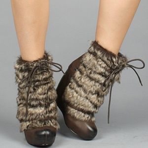 Luxury rebel kacy leather & fur wedge ankle boots